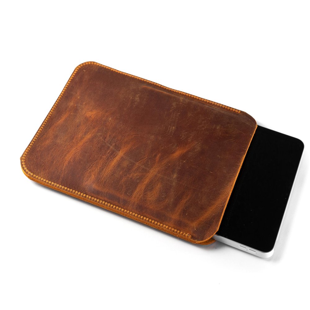 Leather iPad Sleeve w/Felt Lining, Handmade Case for Pro 12.9", 2nd-6th Gen, Mini, Air, Pro 11", 10.5", 9.7"