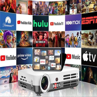 Boss S7 4K Projector, 7000 Lumens Smart 3D Home Theater Projector with HDR10, Wi-Fi & Bluetooth, 60300" Display, 4-Corner Keystone, Free 60" Screen & Mount, Portable for Indoor Outdoor Use