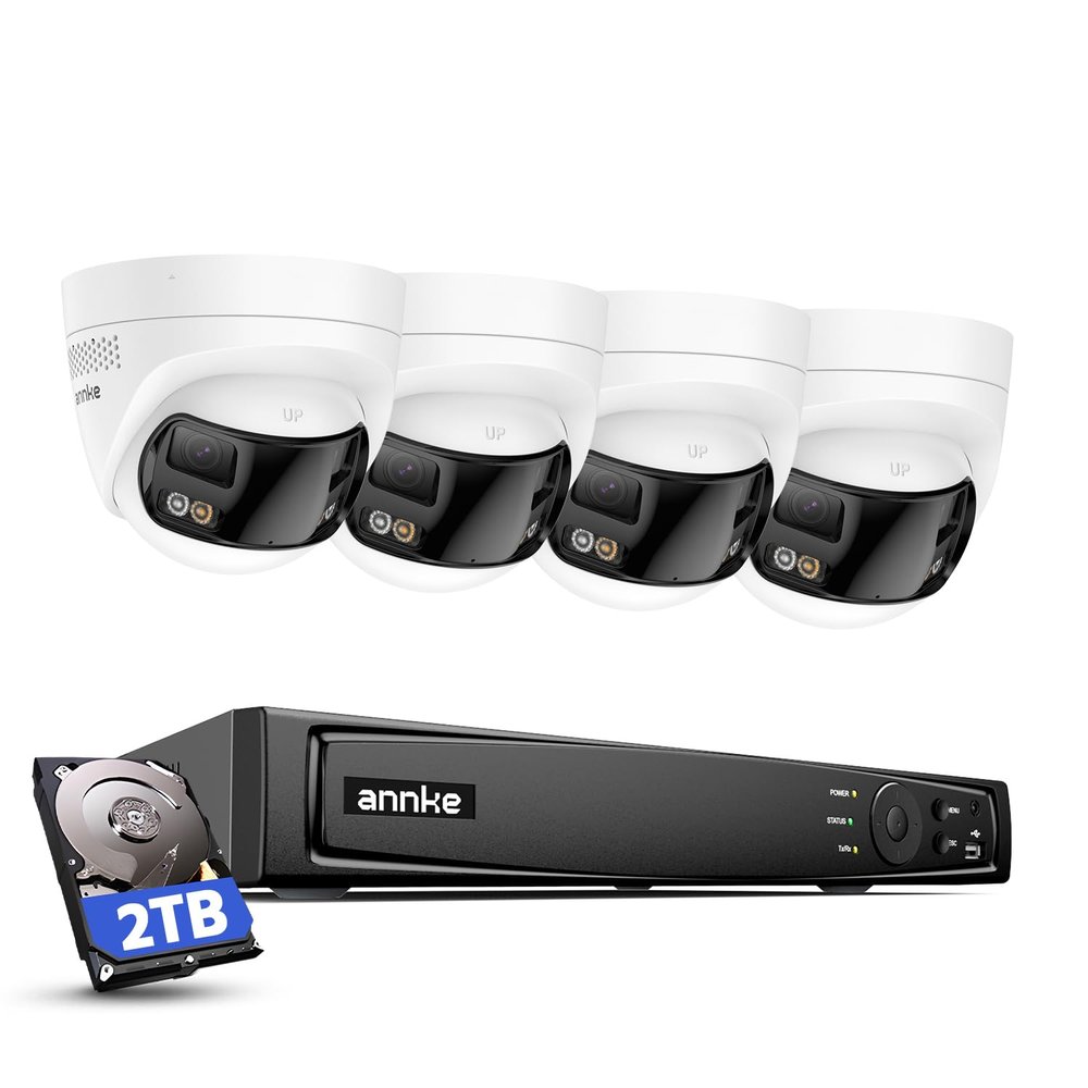 ANNKE 8MP PoE Home Security Camera System,12MP 8CH H.265+ NVR with 4pcs Dual Lens POE IP Security Camera, 180Panoramic View, AI Human/Vehicle Detection, 2-Way Audio,Color Night Vision,1TB Hard Drive