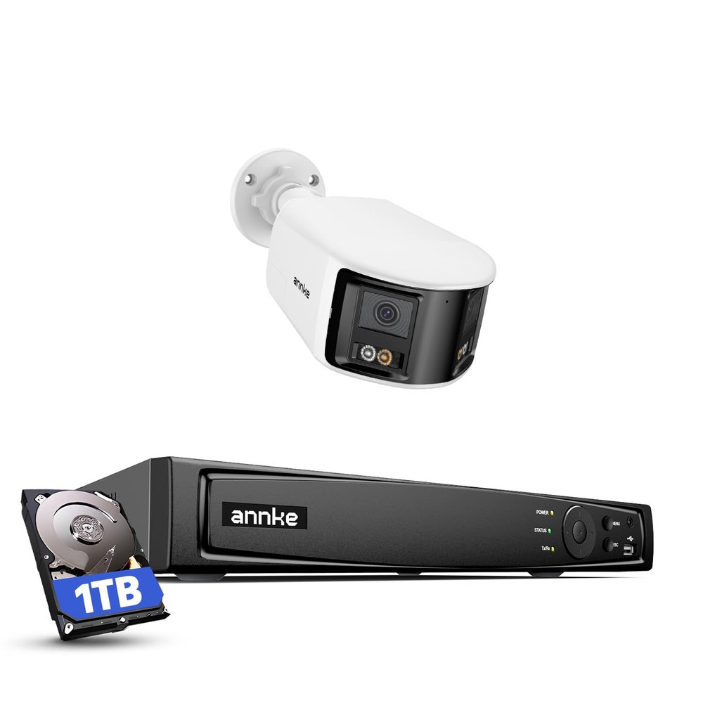 ANNKE 8MP PoE Home Security Camera System, 12MP 8CH H.265+ NVR with Dual Lens POE IP Security Camera, 180Panoramic View, AI Human/Vehicle Detection, 2-Way Audio, Color Night Vision,1TB Hard Drive