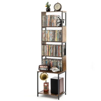Aquzee DVD Shelf, Wooden CD Storage Rack, CD Holder with Adjustable Dividers, DVD Tower Rack, Media Storage Shelf for CDs/DVDs, Books, Video Games, Suitable for Living Room, Bedroom, Home Office