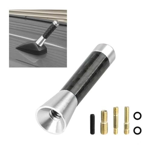 VCYOPN Car Short Antenna, 1.43 Inch Waterproof Carbon Fiber Auto Antenna Replacement Mast with Screws, Aluminum AM/FM Roof Radio Reception Antennas Mast for Cars Trucks SUVs (Silver)