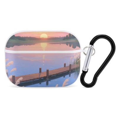 Headphone Cover with Keychain Shockproof Sunset River Protective Cover Case Supports Wireless Charging Front LED Visible