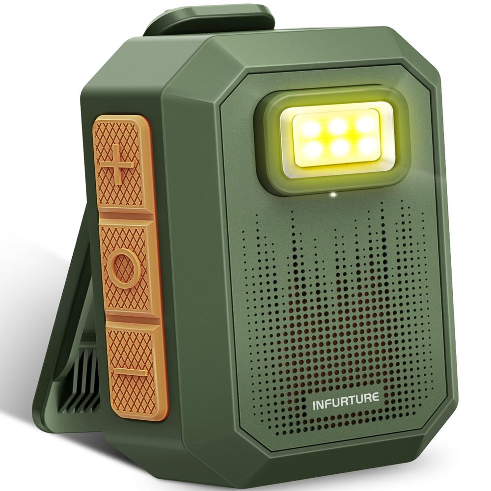 INFURTURE Wearable Bluetooth Speaker IP67 Waterproof Clip on Speaker, Shower Speake/Clean Sound/Stereo Pair/Wireless Running Speakers Built-in Mic/Men Gifts for Garden/Outdoor Work/Dog Walking-Green