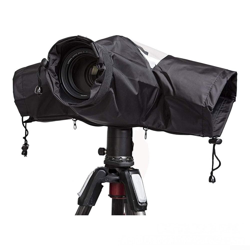 Waterproof Camera Rain Cover, Camera Rain Cover Soft Black Camera Rain Covers for Dslr Slr Camera, Binoculars, Monoculars, Rangefinders, Dual Adjustable Sleeves, Full-Length Double Zipper(420D)
