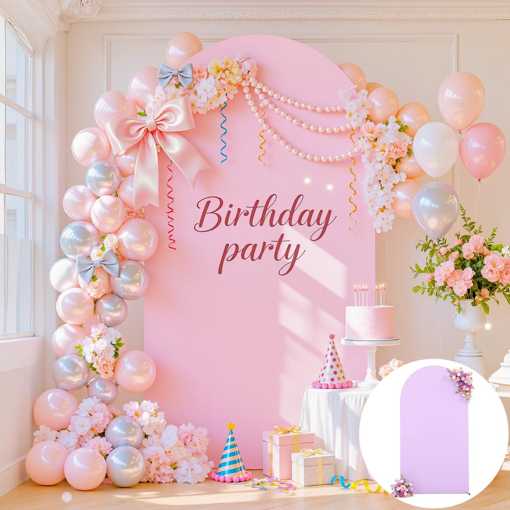 6.6ft Pink Purple Arch Cover Stretchy Backdrop Spandex Fitted Wedding Arch Backdrop Cover for Baby Shower Girls Birthday Party Bridal Shower Balloon Arch Stand Cover Banquet Photo Background