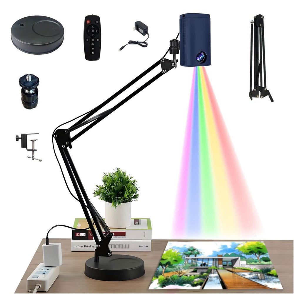 Tracing Drawing Smart Art Projector,Portable Smart Tracing Painting Tool with Remote Control & Stand,Desktop Wall Canvas Projection,WIFI and USB Connectivity,for Image Transfer(Blue,0.6m)