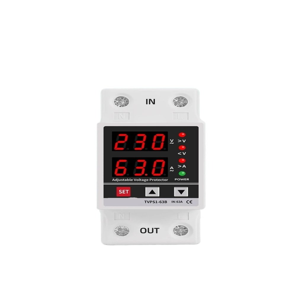 DUOCARA 40a 63a 230v Din Rail Adjustable Over Voltage and Under Voltage Protective Device Protector Relay Over Current Protection Limit