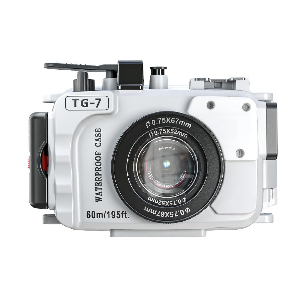 YaelHelens TG-7 Underwater Camera Housing Case, 60m/195ft Waterproof, PC Material with O-Ring Seal, Compatible with Olympus OM System Tough TG-7 (White)