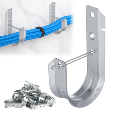 AOKLIT 100 Pcs 2" Galvanized Steel J-Hooks, Heavy Duty Wall Mount Cable Support J Hook with Retainer Clip for Cable Management