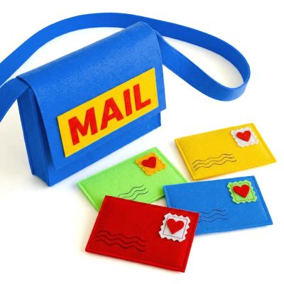 Libima Felt Mailbox with Envelopes Kids Valentine Mailbox Toy Mail Bag Gift Box Letter Greeting Cards Carrier 10 x 8 Inches for Boys Girls for Preschool Classroom Pretend Postman Mailman(Blue)
