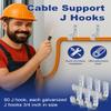 AOKLIT 25 Pcs 2" Galvanized Steel J-Hooks, Heavy Duty Wall Mount Cable Support J Hook with Retainer Clip for Cable Management view 3