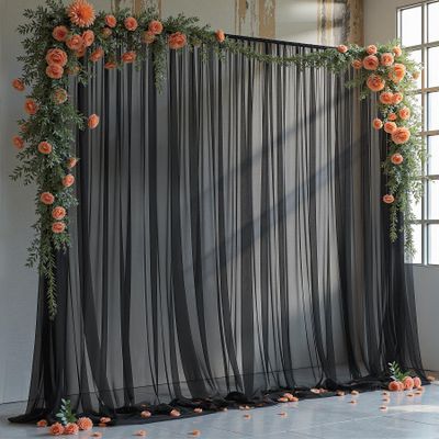 10x10FT Black Sheer Tulle Backdrop Curtains for Wedding Parties,2 Pack Photo Backdrop Curtains Ceiling Drapes for Birthday Party Baby Shower,Arch Fabric Background with Rod Pocket for Home Decorations