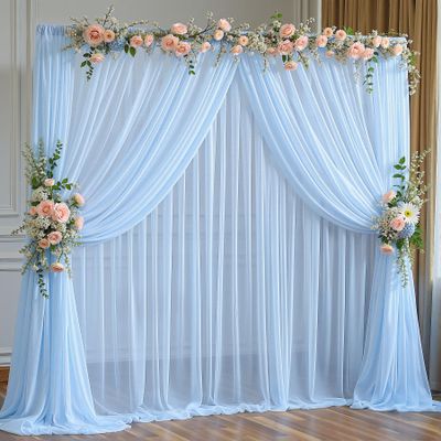 20x10FT Baby Blue Sheer Tulle Backdrop Curtains for Wedding Parties,4 Pack Photo Backdrop Curtains Ceiling Drapes for Birthday Party Baby Shower,Arch Fabric Background with Rod Pocket