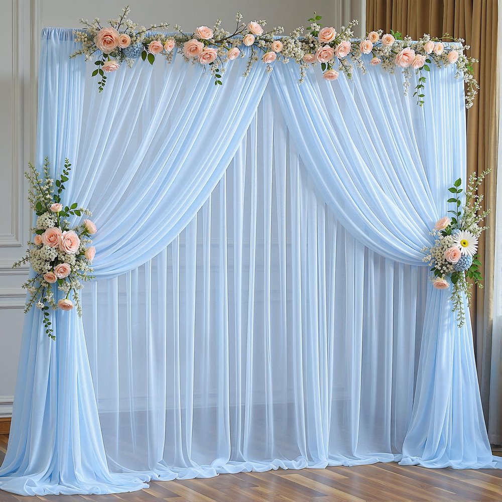 20x10FT Baby Blue Sheer Tulle Backdrop Curtains for Wedding Parties,4 Pack Photo Backdrop Curtains Ceiling Drapes for Birthday Party Baby Shower,Arch Fabric Background with Rod Pocket