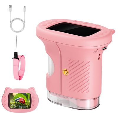 1000X Handheld Microscope, 2026 New Portable Pocket Mini Microscope with 4K 2.4" Screen, Science Education Scope Handheld Digital Microscopes for Home School (Pink)