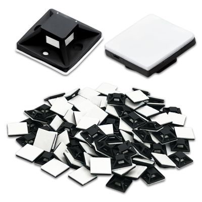 100-Pack Black Self-Adhesive Cable Zip Tie Mounts  Nylon Wire Clips and Anchor Holders for Cord Management in Home, Car & Office