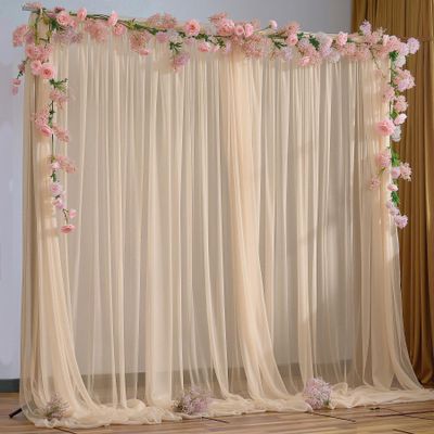 10x10FT Champagne Sheer Tulle Backdrop Curtains for Wedding Parties,2 Pack Photo Backdrop Curtains Ceiling Drapes for Birthday Party Baby Shower,Arch Fabric Background with Rod Pocket