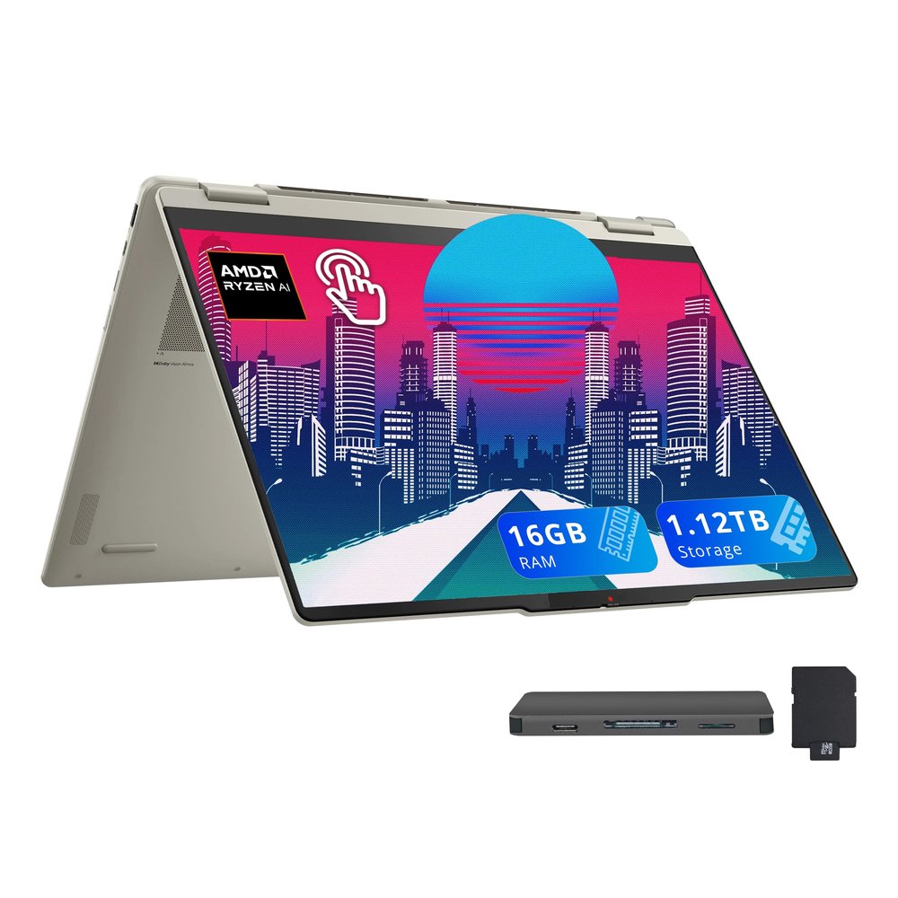 Lenovo Yoga 7 16" WUXGA 2-in-1 Touch Copilot+ Laptop, AMD Ryzen AI 5 340, 16GB LPDDR5X, 1.12TB Storage (1TB SSD+128GB Docking), AMD Radeon 840M, Backlit Keyboard, Fingerprint, WiFi 7, Win 11, Seashell