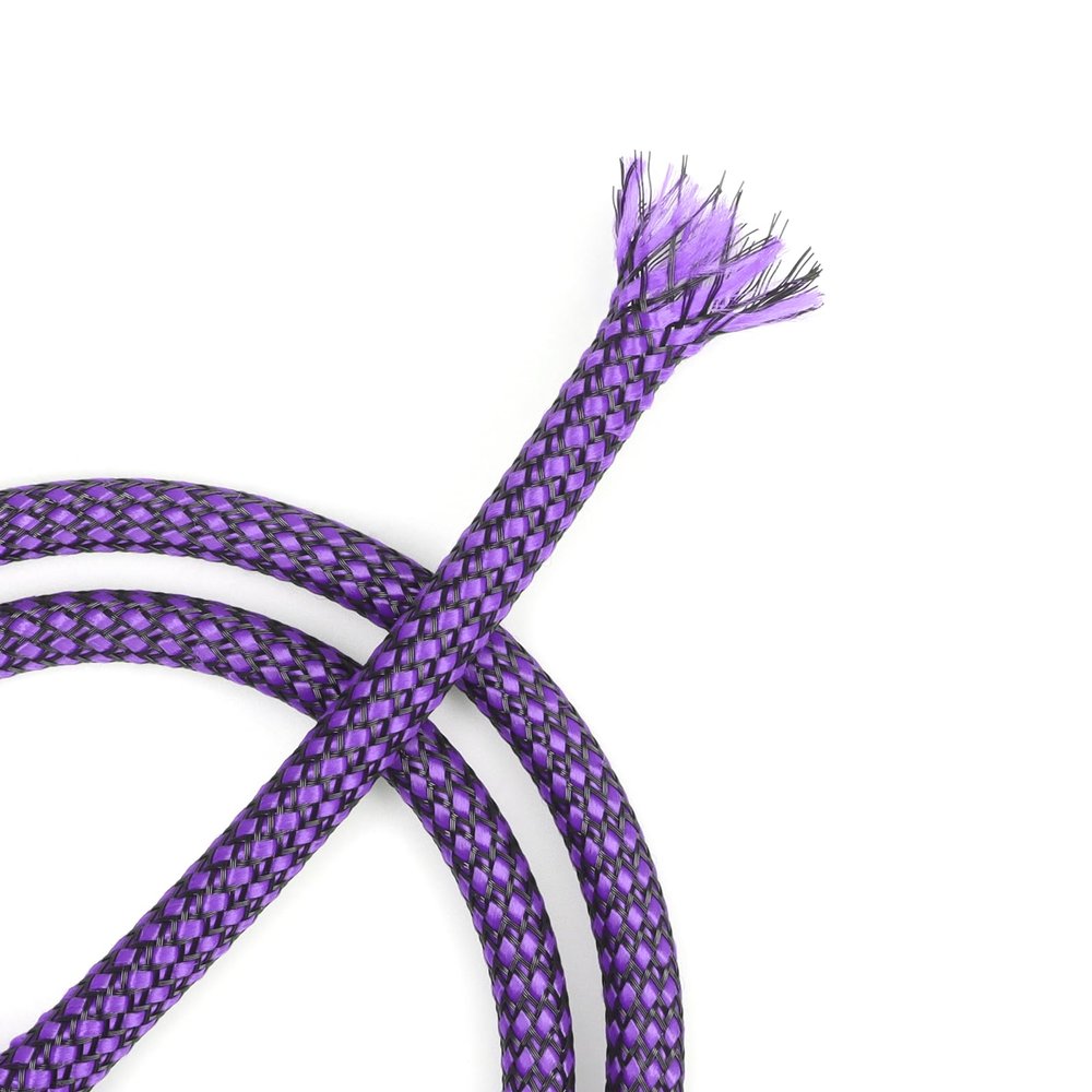 YOUBO Expandable Braided Cable Sleeve, PP Yarn + PET Braided Expandable Sleeving Cable Management Protection High Density PET Wire Cover Sheath for Cables (Purple Black, 8mm-49ft)