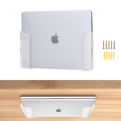QZWEXAZ Under Desk Laptop Storage Mount, Clear Laptop Wall Mount Holder with Anti-Scratch Silicone, Space-Saving Shelf for 28mm/1.1" Thick Devices, Compatible with MacBook Mini Surface iPad&More