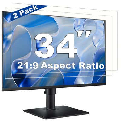 2 Pack 34 Inch Computer Screen Protector Film, Anti Glare & Blue Light Blocker with Transparent Filter Shield for Eye Protection, Compatible with 21:9 Widescreen Monitors from Dell, HP, LG, and More