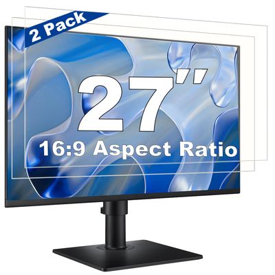 2 Pack 27 Inch Computer Screen Protector Film, Anti Glare & Blue Light Blocker with Transparent Filter Shield for Eye Protection, Compatible with 16:9 Widescreen Monitors from Dell, HP, LG, and More