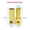 10pair/lot 2.0/3.0/3.5/4.0/5/5.5/6/6.5/8mm Gold Bullet Banana Connectors(5.5mm 10 Pairs) view 2