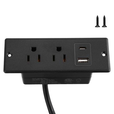 Eridada Recessed Power Outlet with USB-C and USB-A, 2 AC Outlets, in-Desk Flush Mount Power Strip, 125V 12A 1500W, for Desk Countertop Kitchen Island (Black, 4.9FT)
