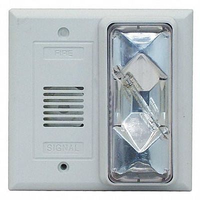 CFA Series Horn/Strobe, 24V AC/DC, Clear Lens, 92 dB, White, UL 1638 Listed, for Emergency Alert Systems