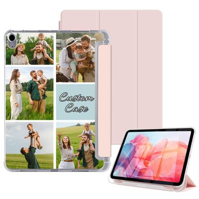 Customized Personalized Case for iPad 11th Gen 11-inch (A16) 2025 with Pencil Holder-[Auto Wake/Sleep] Custom Photo Collage Picture Folio Flip Trifold Stand Cover Soft TPU Clear Back, Pink