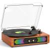 Bluetooth Record Player with RGB Lights, 3-Speed Belt-Drive Turntable with Built-in Stereo Speakers, Bass/Treble Control, Auto Stop, AUX in/Out, RCA Out, Retro Wood Vinyl Player for Home & Gift Use view 1