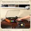 Bluetooth Record Player with RGB Lights, 3-Speed Belt-Drive Turntable with Built-in Stereo Speakers, Bass/Treble Control, Auto Stop, AUX in/Out, RCA Out, Retro Wood Vinyl Player for Home & Gift Use view 3