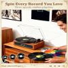 Bluetooth Record Player with RGB Lights, 3-Speed Belt-Drive Turntable with Built-in Stereo Speakers, Bass/Treble Control, Auto Stop, AUX in/Out, RCA Out, Retro Wood Vinyl Player for Home & Gift Use view 4