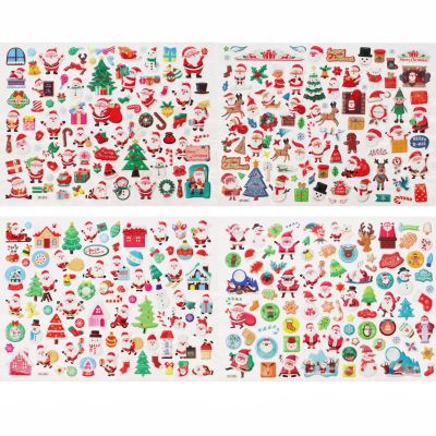 3D Christmas Puffy Stickers 4 Sheets 300+ Waterproof Santa Snowman Tree Themed Stickers for Xmas Crafts, Scrapbooking, Gifts, Party Decor for age13+