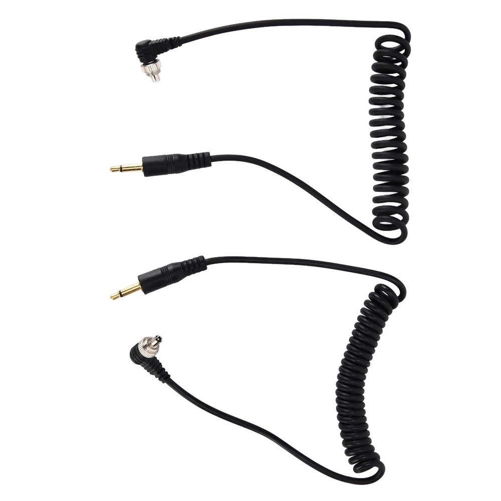 CHICIRIS Camera Flash Cable with Screw Lock Sleeve, Easy to Operate Coiled Cord for Triggering Flashes, 2 X 3.5mm to PC Flash Sync Cable