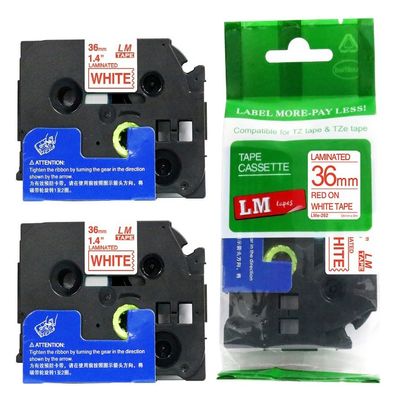 2/Pack LMe262 Premium 1.5" Red Print on White Label Tape, Compatible with Brother TZe-262 P-Touch Tape 36mm Laminated Replacement Label Tape.