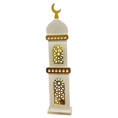 eMart4U Al Minar Masjid Structure with LED Lights & Hilal, MDF Decorative Lighting for Home & Mosque (White Minar)