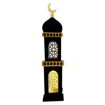 eMart4U Al Minar Masjid Structure with LED Lights & Hilal, MDF Decorative Lighting for Home & Mosque (Black Minar)