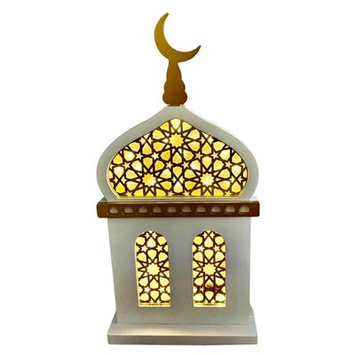 eMart4U Al Minar Masjid Structure with LED Lights & Hilal, MDF Decorative Lighting for Home & Mosque (White Masjid)