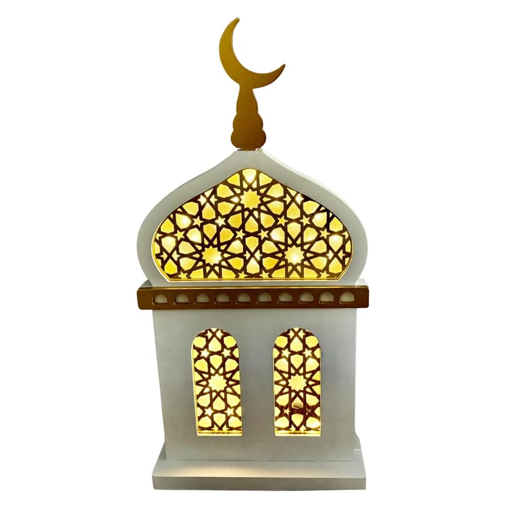 eMart4U Al Minar Masjid Structure with LED Lights & Hilal, MDF Decorative Lighting for Home & Mosque (White Masjid)