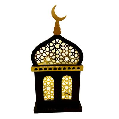 eMart4U Al Minar Masjid Structure with LED Lights & Hilal, MDF Decorative Lighting for Home & Mosque (Black Masjid)