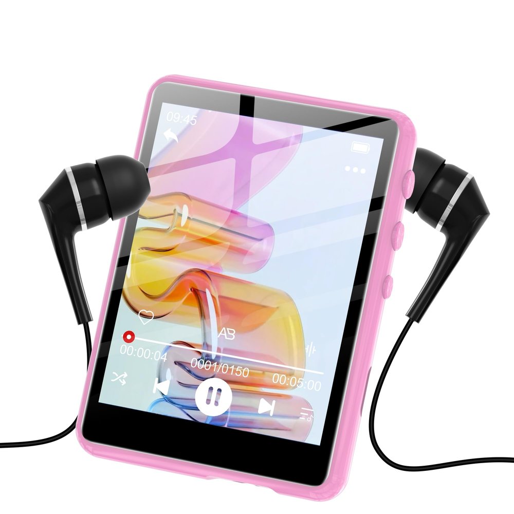 128GB MP3 Player with Bluetooth Pink- SWOFY M4 Music Player with Bluetooth 5.4, 2.4" Portable HiFi MP3 Player with FM Radio, HD Speaker, E-Book,Voice Recorder, Digital Music Player Earphones Included