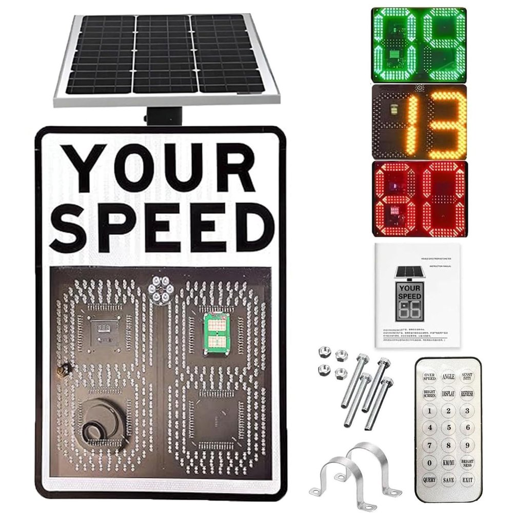 NzEupno Solar Radar Speed Sign, Wireless Speed Limit Display with Instant Feedback and Remote Control, 656ft Detection, for Streets, Neighborhoods Safety White-24''35
