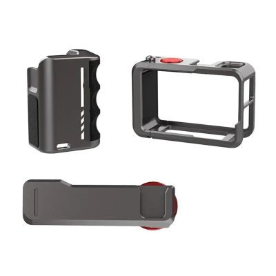Compatible for DJI Action 3/4/5 Pro - Aluminum Alloy Handle Grip, Cold Shoe & Full Protective Frame for Street Photography(Set A)