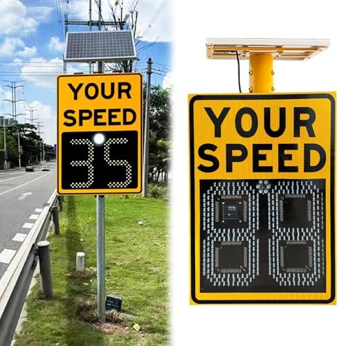 Solar Powered Radar Speed Sign - Outdoor LED Traffic Warning Indicator with Accessories, 24"x35"/20"x27" - Car Speed Testing Radar Detection Device