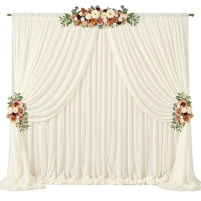 20ft x 10ft Ivory Backdrop Curtain Drapes, Wrinkle-Free Sheer Chiffon Fabric Photo Background Panels for Wedding Arch Party Ceremony Stage Photography Decorations