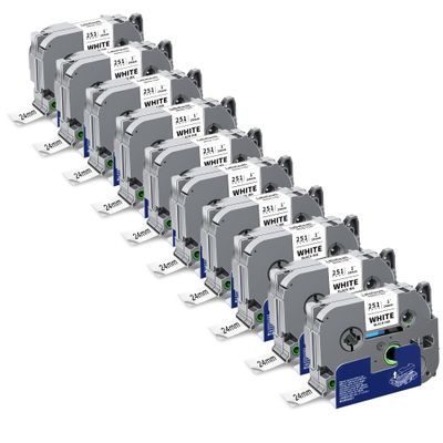 10-Pack TZ Tape 24mm 0.94" Laminated White Compatible for Brother P Touch Label Tape TZe-251 TZ-251 TZe251 TZ251 1 Inch Refills for Ptouch PT-D600 PT-D610BT D410 D400 Label Maker