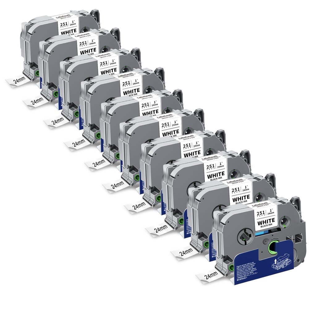 10-Pack TZ Tape 24mm 0.94" Laminated White Compatible for Brother P Touch Label Tape TZe-251 TZ-251 TZe251 TZ251 1 Inch Refills for Ptouch PT-D600 PT-D610BT D410 D400 Label Maker