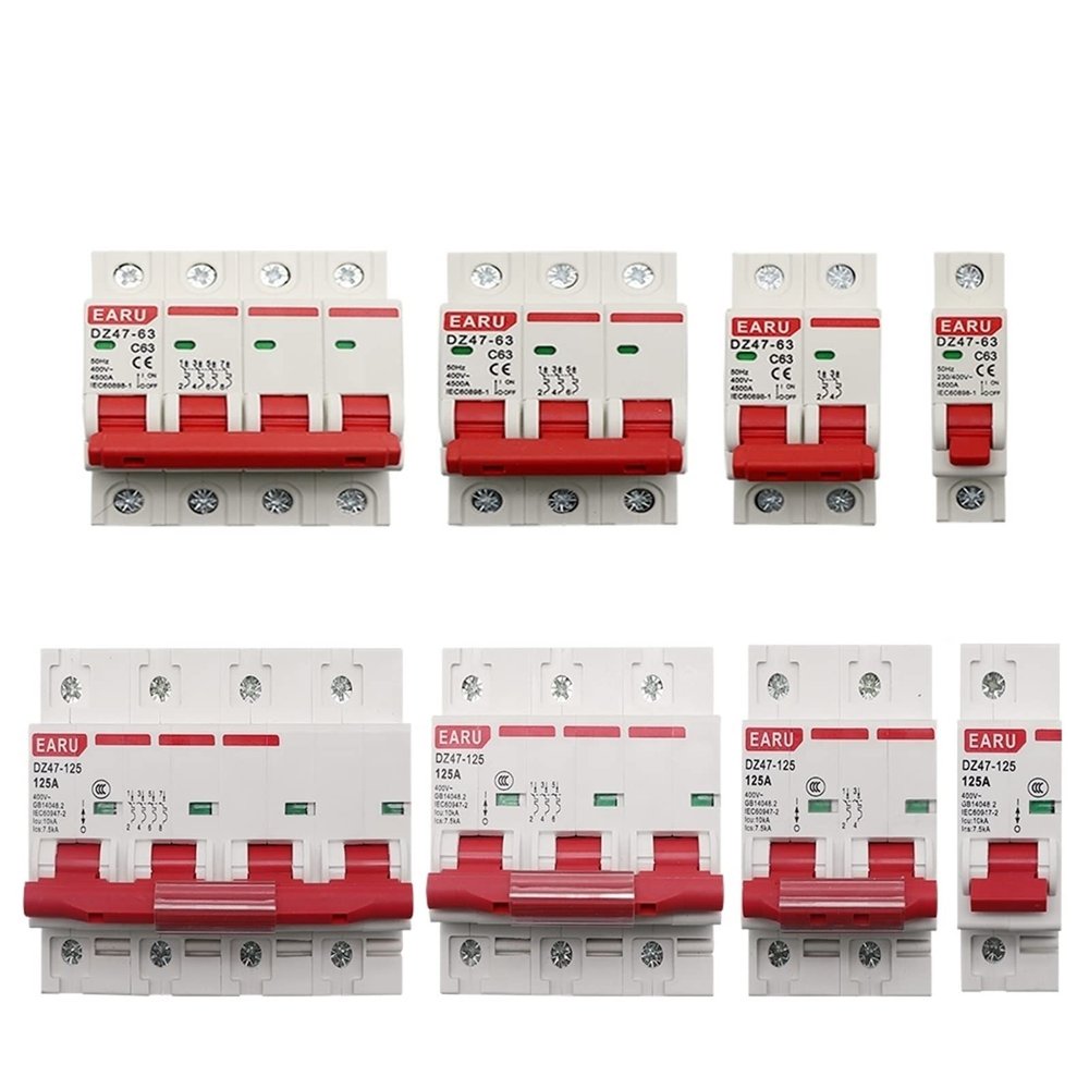 1PCS DZ47 400V 1-4P 3-125A C Type Mini Circuit Breaker MCB Short Overload Circuit Protector 35mm Din Rail Mount Breaking Capacity 6KA(2,6A)